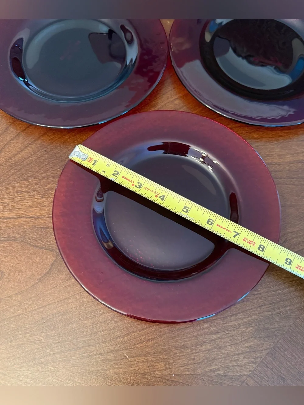 Set of 4 VTG Pier 1 Ruby Red Salad Plates - Smooth Mirror Top, Textured Bottom
